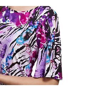 Susan Graver 3X Set of 2 Liquid Knit Tops Animal Purple Print Split Sleeves NWT